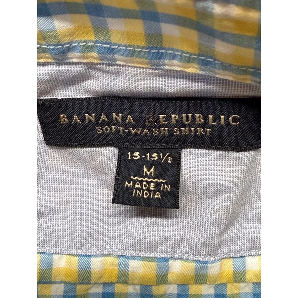 Banana Republic Mens Soft-Wash Gingham Button Down Shirt Yellow Blue Medium M